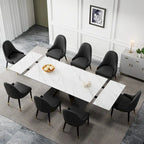 Ensemble de salle à manger 9 pièces avec table extensible en pierre frittée de 110,24 pouces et 8 chaises en cuir