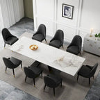 Ensemble de salle à manger 9 pièces avec table extensible en pierre frittée de 110,24 pouces et 8 chaises en cuir