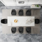 Ensemble de salle à manger 9 pièces avec table extensible en pierre frittée de 110,24 pouces et 8 chaises en cuir