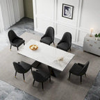 Ensemble de salle à manger 9 pièces avec table extensible en pierre frittée de 110,24 pouces et 8 chaises en cuir