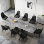 Ensemble de salle à manger 9 pièces avec table extensible en pierre frittée de 110,24 pouces et 8 chaises en cuir