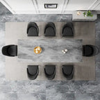 Ensemble de salle à manger 9 pièces avec table extensible en pierre frittée de 110,24 pouces et 8 chaises en cuir