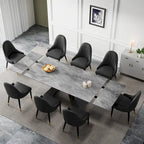 Ensemble de salle à manger 9 pièces avec table extensible en pierre frittée de 110,24 pouces et 8 chaises en cuir
