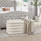 Banc de rangement ovale rembourré en fausse fourrure Sherpa avec capitonnage, 49 boucles