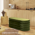  49 Boucle Faux Sherpa Upholstered Tufted Oval Storage Bench