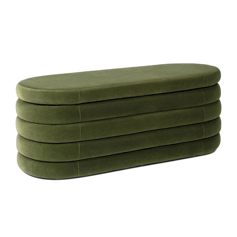 Banc de rangement ovale rembourré en fausse fourrure Sherpa avec capitonnage, 49 boucles