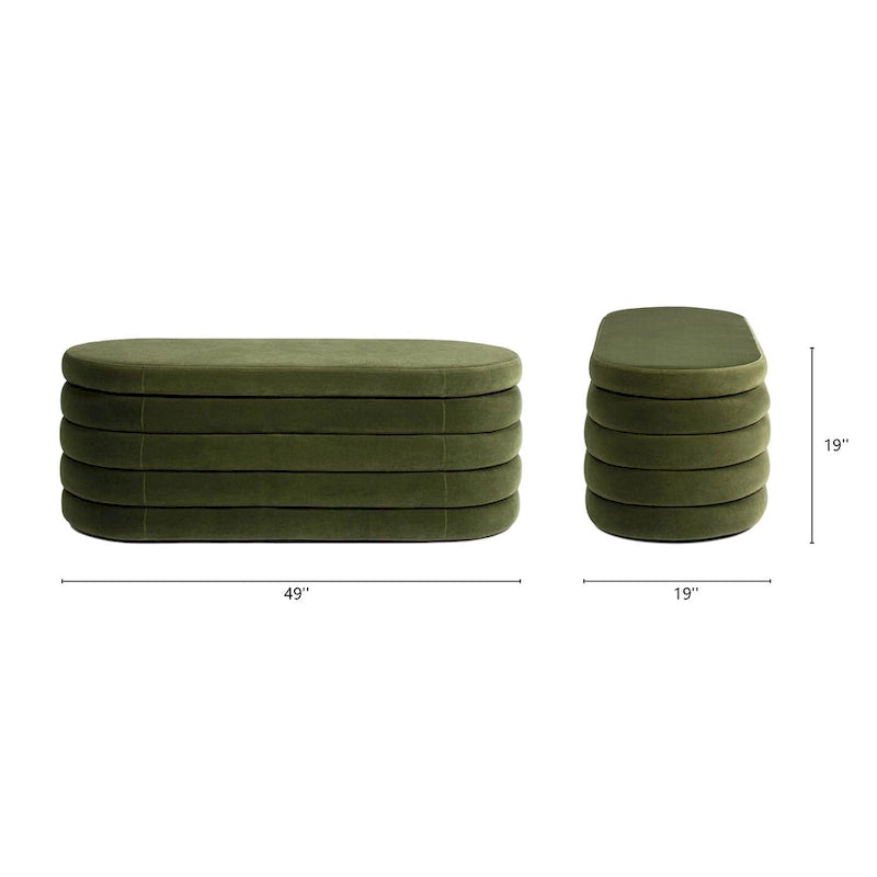 Banc de rangement ovale rembourré en fausse fourrure Sherpa avec capitonnage, 49 boucles