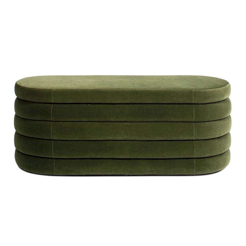 Banc de rangement ovale rembourré en fausse fourrure Sherpa avec capitonnage, 49 boucles