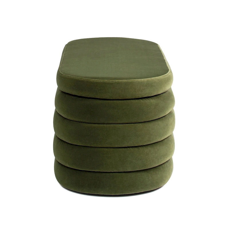 Banc de rangement ovale rembourré en fausse fourrure Sherpa avec capitonnage, 49 boucles