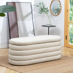 Banc de rangement ovale rembourré en fausse fourrure Sherpa avec capitonnage, 49 boucles