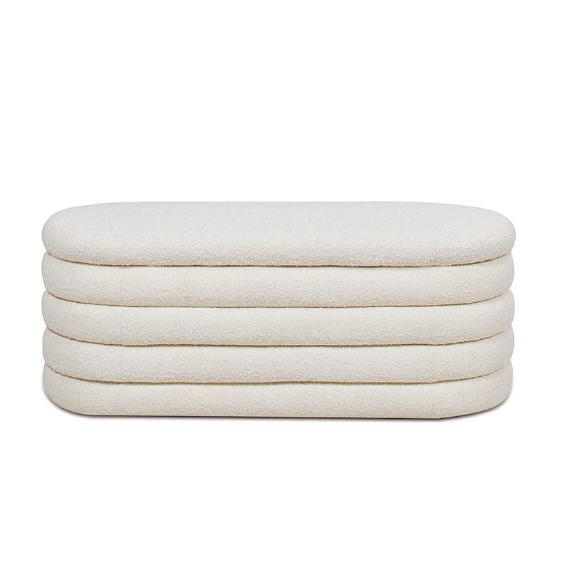 Banc de rangement ovale rembourré en fausse fourrure Sherpa avec capitonnage, 49 boucles