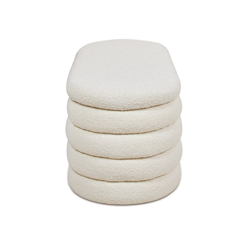 Banc de rangement ovale rembourré en fausse fourrure Sherpa avec capitonnage, 49 boucles