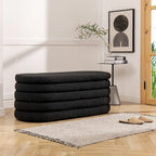 Banc de rangement ovale rembourré en fausse fourrure Sherpa avec capitonnage, 49 boucles