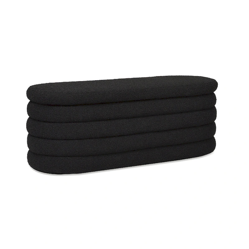 Banc de rangement ovale rembourré en fausse fourrure Sherpa avec capitonnage, 49 boucles