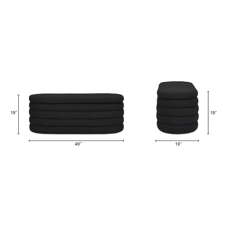 Banc de rangement ovale rembourré en fausse fourrure Sherpa avec capitonnage, 49 boucles