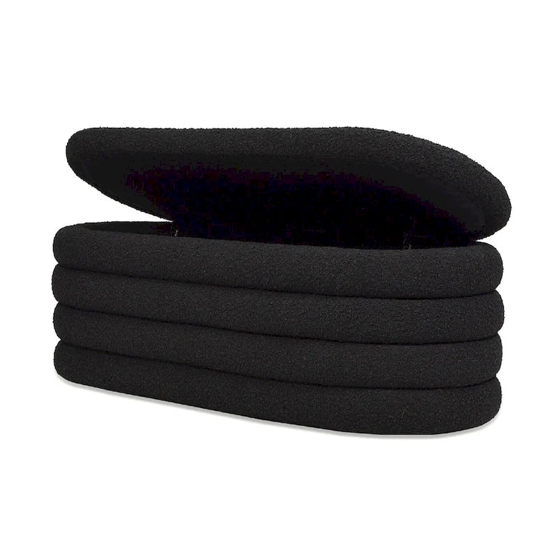 Banc de rangement ovale rembourré en fausse fourrure Sherpa avec capitonnage, 49 boucles