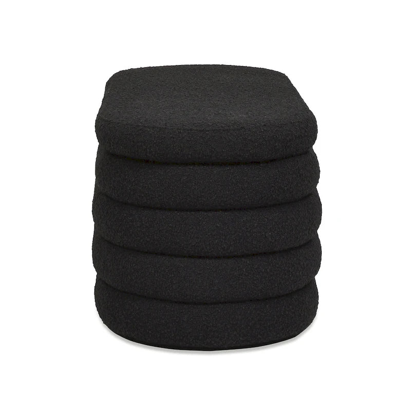 Banc de rangement ovale rembourré en fausse fourrure Sherpa avec capitonnage, 49 boucles