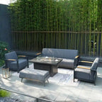 Ensemble de conversation en éponge acrylique 5 pièces pour patio avec table brasero et banc