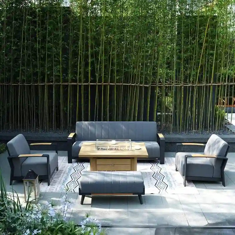 Ensemble de conversation en éponge acrylique 5 pièces pour patio avec table brasero et banc