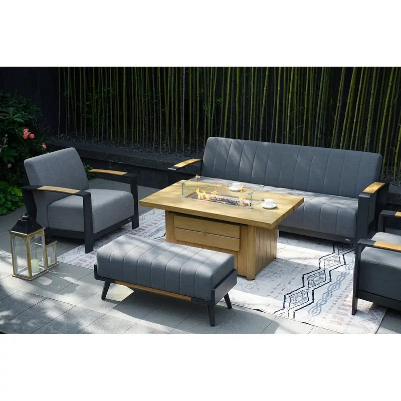Ensemble de conversation en éponge acrylique 5 pièces pour patio avec table brasero et banc