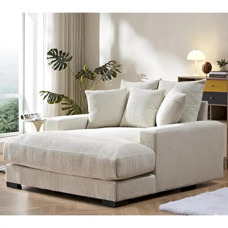 Chaise longue en velours côtelé pour salon