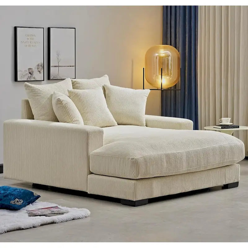Chaise longue en velours côtelé pour salon
