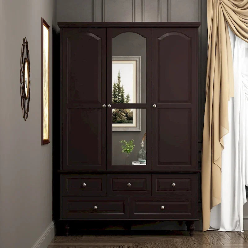 70.9H Family Wardrobe/Armoire/Closet with Mirror Doors White Lacquer