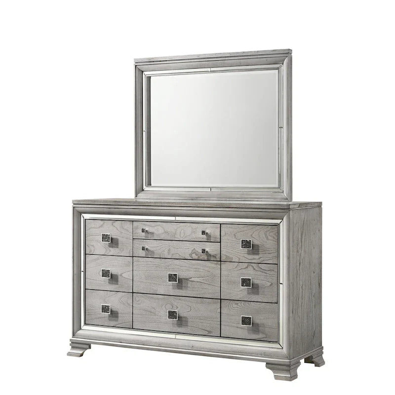 Ensemble de chambre à coucher 6 pièces en panneau rembourré gris Evonne avec éclairage DEL