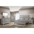Ensemble de chambre à coucher 6 pièces en panneau rembourré gris Evonne avec éclairage DEL