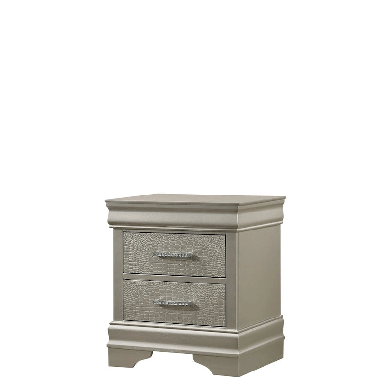 Ensemble de chambre à coucher Sigurd 4 pièces en similicuir argenté capitonné