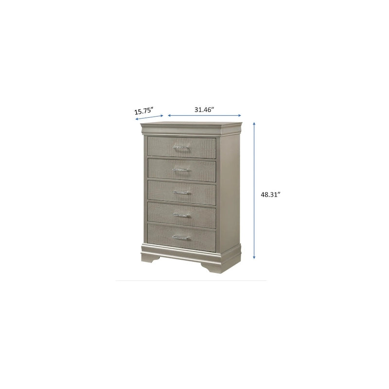 Ensemble de chambre à coucher Sigurd 4 pièces en similicuir argenté capitonné
