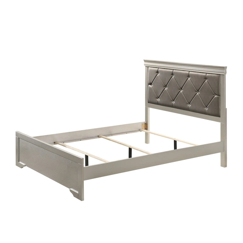 Ensemble de chambre à coucher Sigurd 4 pièces en similicuir argenté capitonné