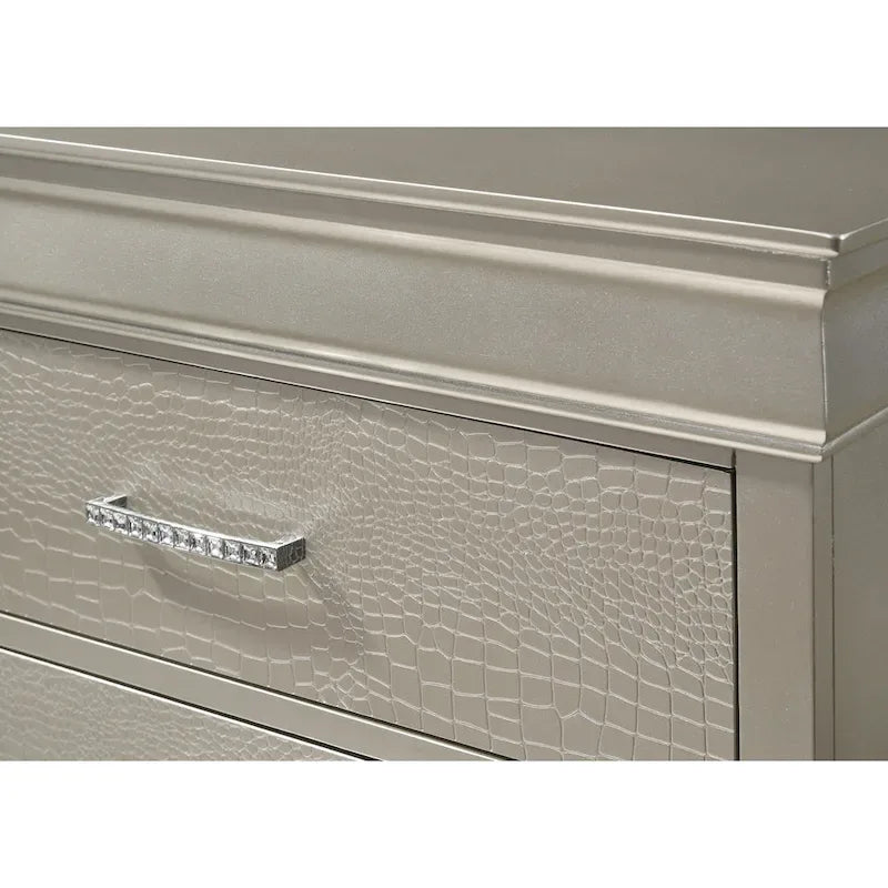 Ensemble de chambre à coucher Sigurd 4 pièces en similicuir argenté capitonné