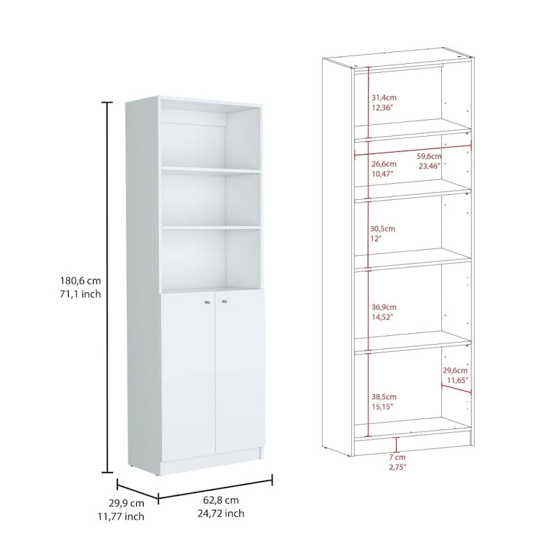 Grande bibliothèque de 4 étagères et armoire - Lot de 2