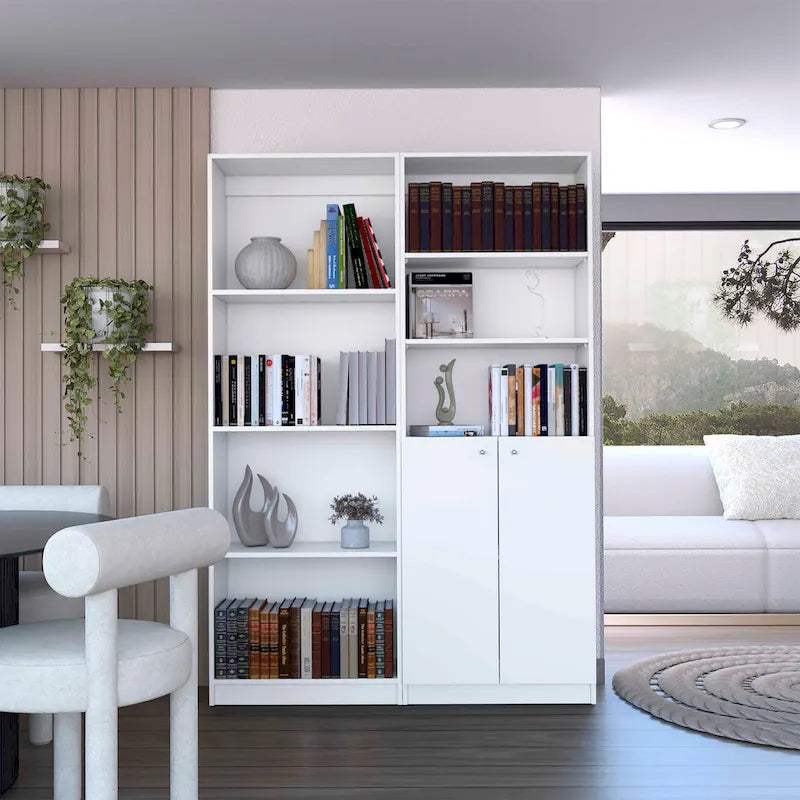 Grande bibliothèque de 4 étagères et armoire - Lot de 2