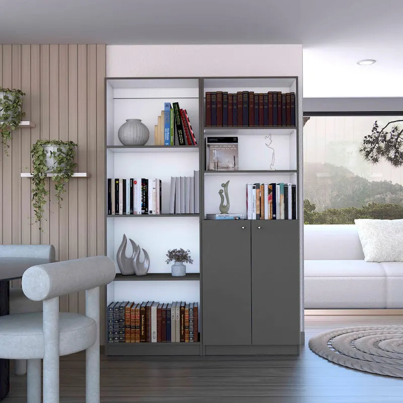 Grande bibliothèque de 4 étagères et armoire - Lot de 2