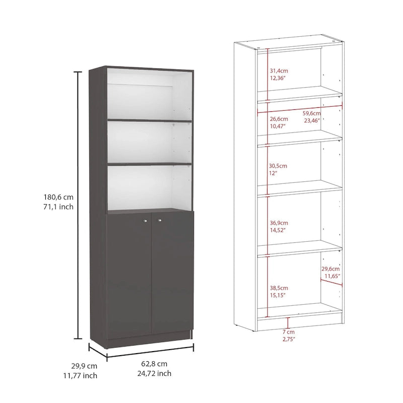 Grande bibliothèque de 4 étagères et armoire - Lot de 2