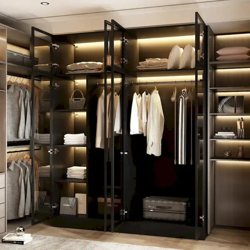 Armoire moderne à cadre en aluminium : design spacieux avec éclairage LED