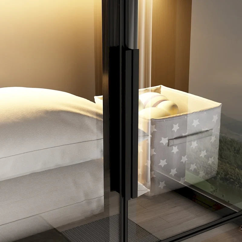 Armoire moderne à cadre en aluminium : design spacieux avec éclairage LED