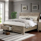 Ensemble de chambre à coucher 3 pièces Nahkohe avec rangement, lit traîneau en bois gris de transition et USB par Furniture of America