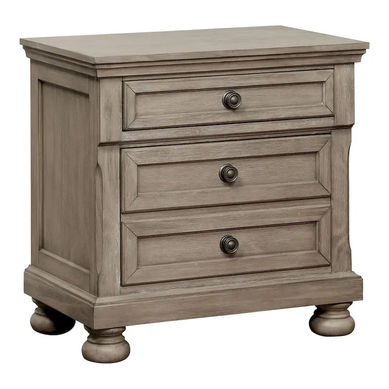 Ensemble de chambre à coucher 3 pièces Nahkohe avec rangement, lit traîneau en bois gris de transition et USB par Furniture of America