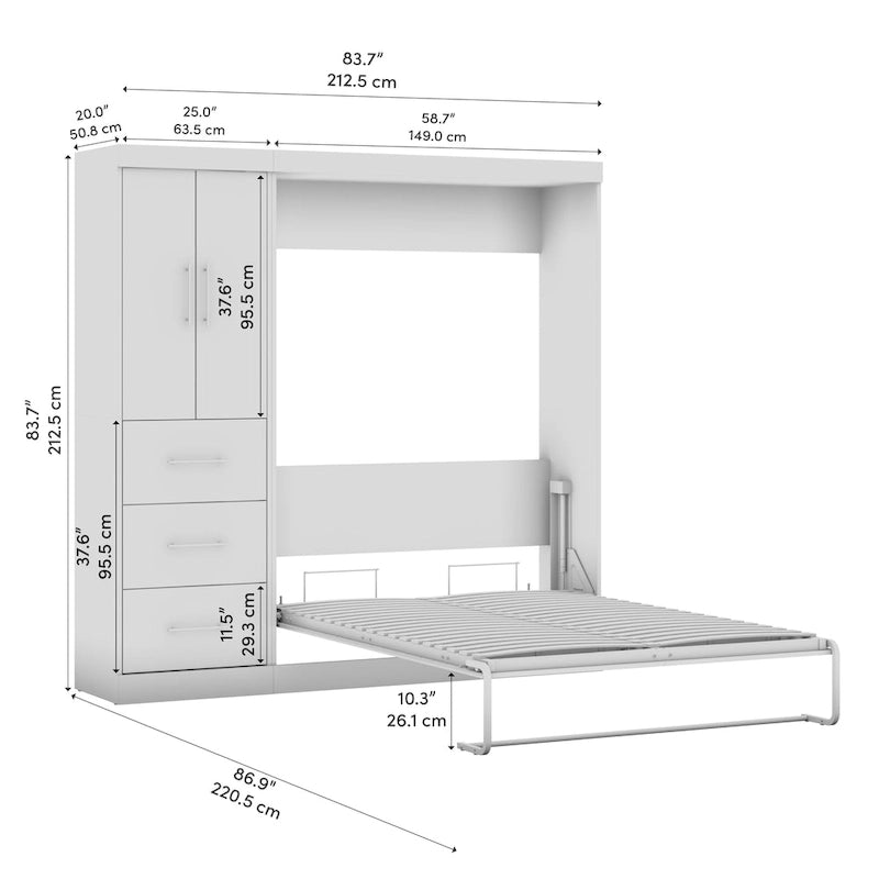 Lit escamotable Nebula pleine grandeur avec armoire (84W) de Bestar