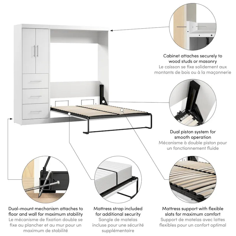 Lit escamotable Nebula pleine grandeur avec armoire (84W) de Bestar