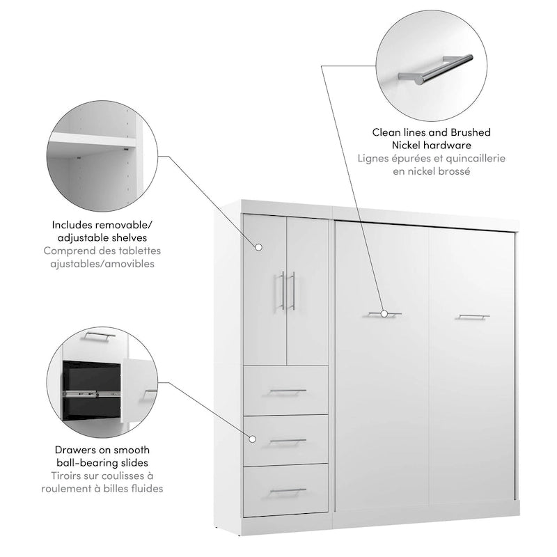 Lit escamotable Nebula pleine grandeur avec armoire (84W) de Bestar