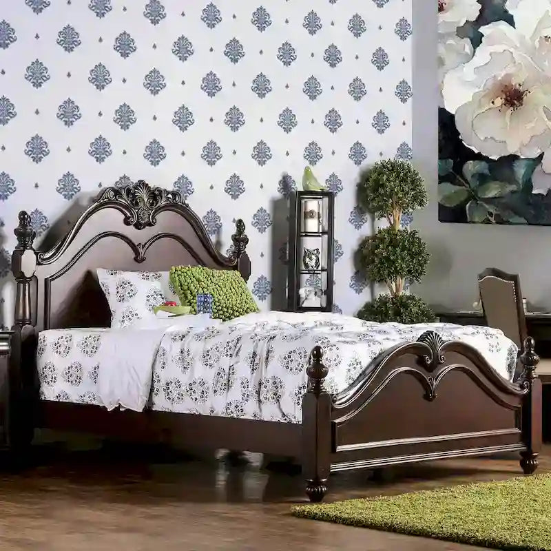 Ensemble de chambre à coucher 2 pièces à baldaquin Diva en bois massif de cerisier de Furniture of America
