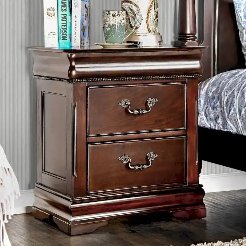 Ensemble de chambre à coucher 2 pièces à baldaquin Diva en bois massif de cerisier de Furniture of America
