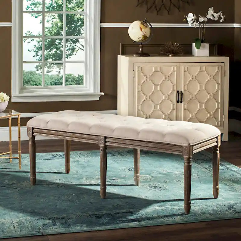 Banc en bois capitonné style brasserie Lynnette - 47,3 x 17,5 x 19 - 47Lx18Px19H