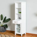 Home Delaney Tour de rangement autoportante en lin avec étagères ouvertes, tiroir, armoire - 13,5L x 17l x 65H