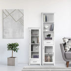 Home Delaney Tour de rangement autoportante en lin avec étagères ouvertes, tiroir, armoire - 13,5L x 17l x 65H