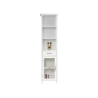 Home Delaney Tour de rangement autoportante en lin avec étagères ouvertes, tiroir, armoire - 13,5L x 17l x 65H